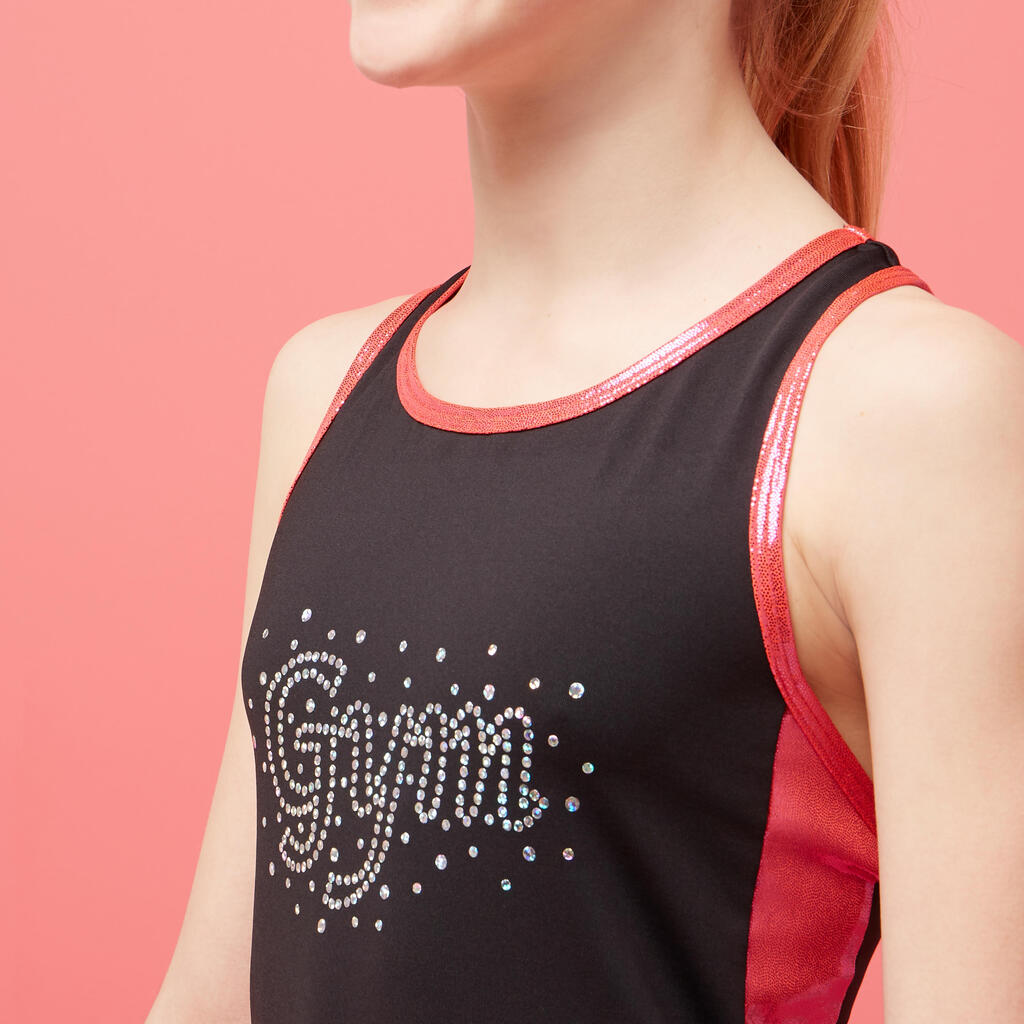 Girls' Artistic Gymnastics Tank Top - Black/Pink/Sequins