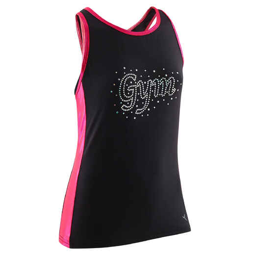 
      Girls' Artistic Gymnastics Tank Top - Black/Pink/Sequins
  