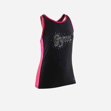 Girls' Artistic Gymnastics Tank Top - Black/Pink/Sequins