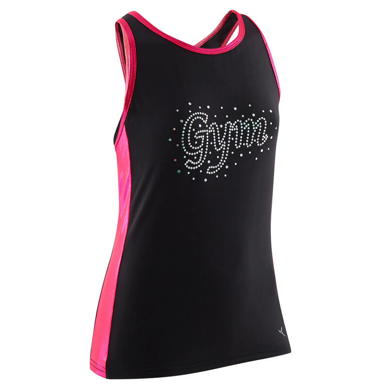 Girls' Artistic Gymnastics Tank Top - Black/Pink/Sequins