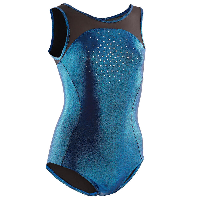 Dámský gymnastický dres 900 bez rukávů na sportovní gymnastiku modrý