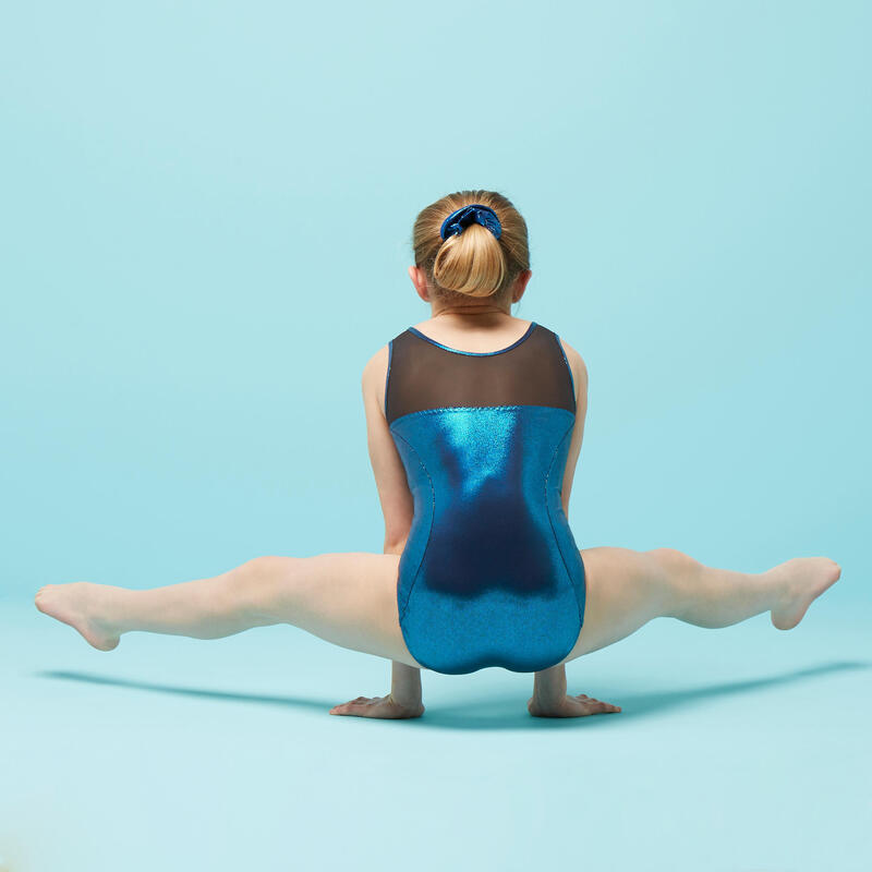 Dámský gymnastický dres 900 bez rukávů na sportovní gymnastiku modrý