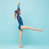 Girls' Long-Sleeved Gymnastics Leotard - Blue and Turquoise