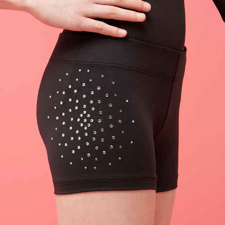 Girls' Gym Shorts 900 - Black Rhinestones