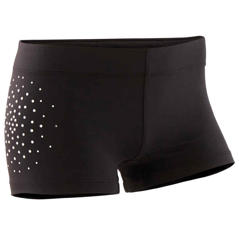 Girls' Gym Shorts 900 - Black Rhinestones