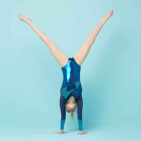 Girls' Long-Sleeved Gymnastics Leotard - Blue and Turquoise