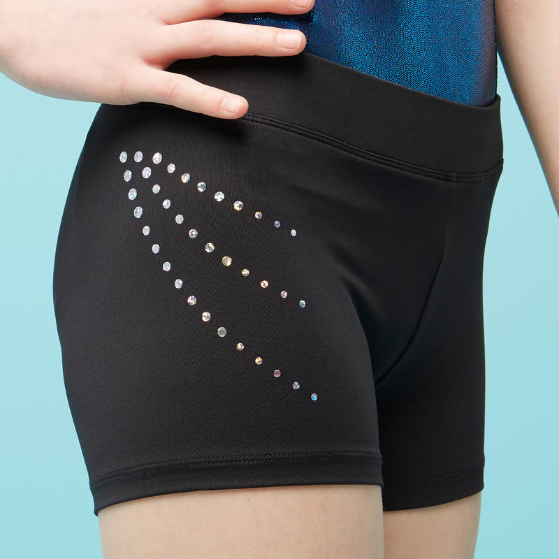 Girls' Artistic Gymnastics Shorts Gym Black/Sequins Decathlon