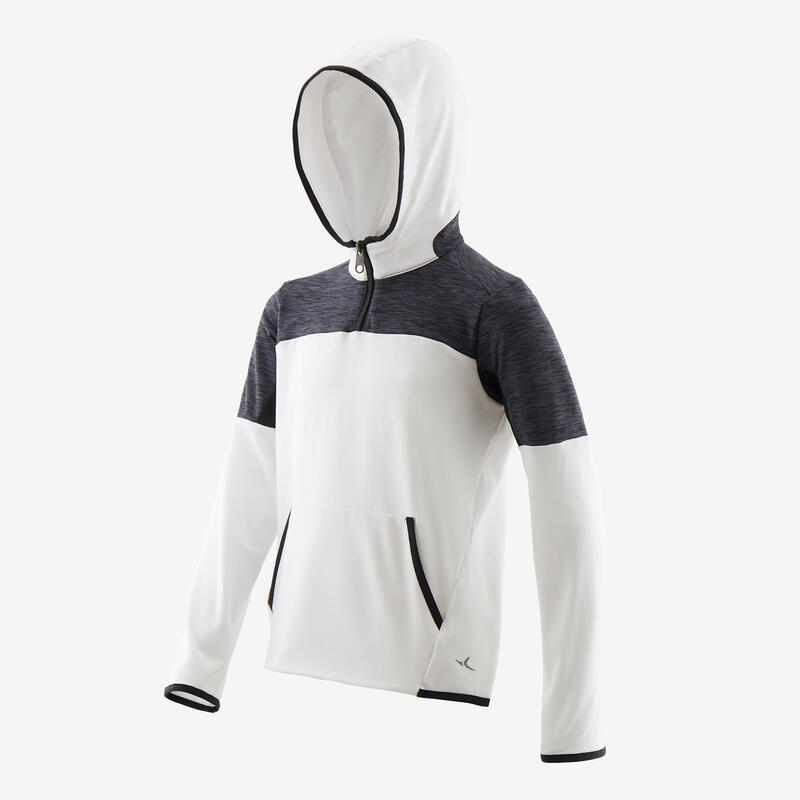 Kapuzenpullover S500 Gym 1/2 Zip warm Synthetik atmungsaktiv Kinder weiss