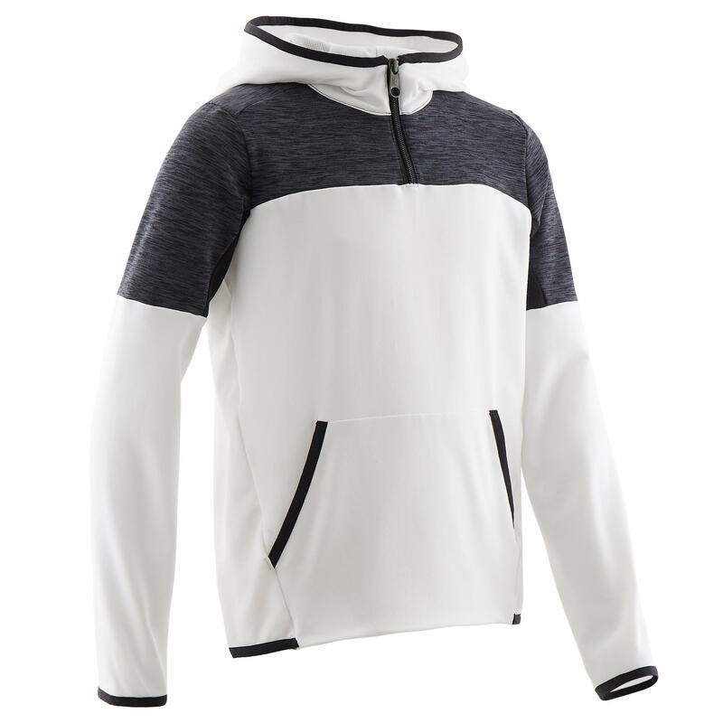 Kapuzenpullover S500 Gym 1/2 Zip warm Synthetik atmungsaktiv Kinder weiss