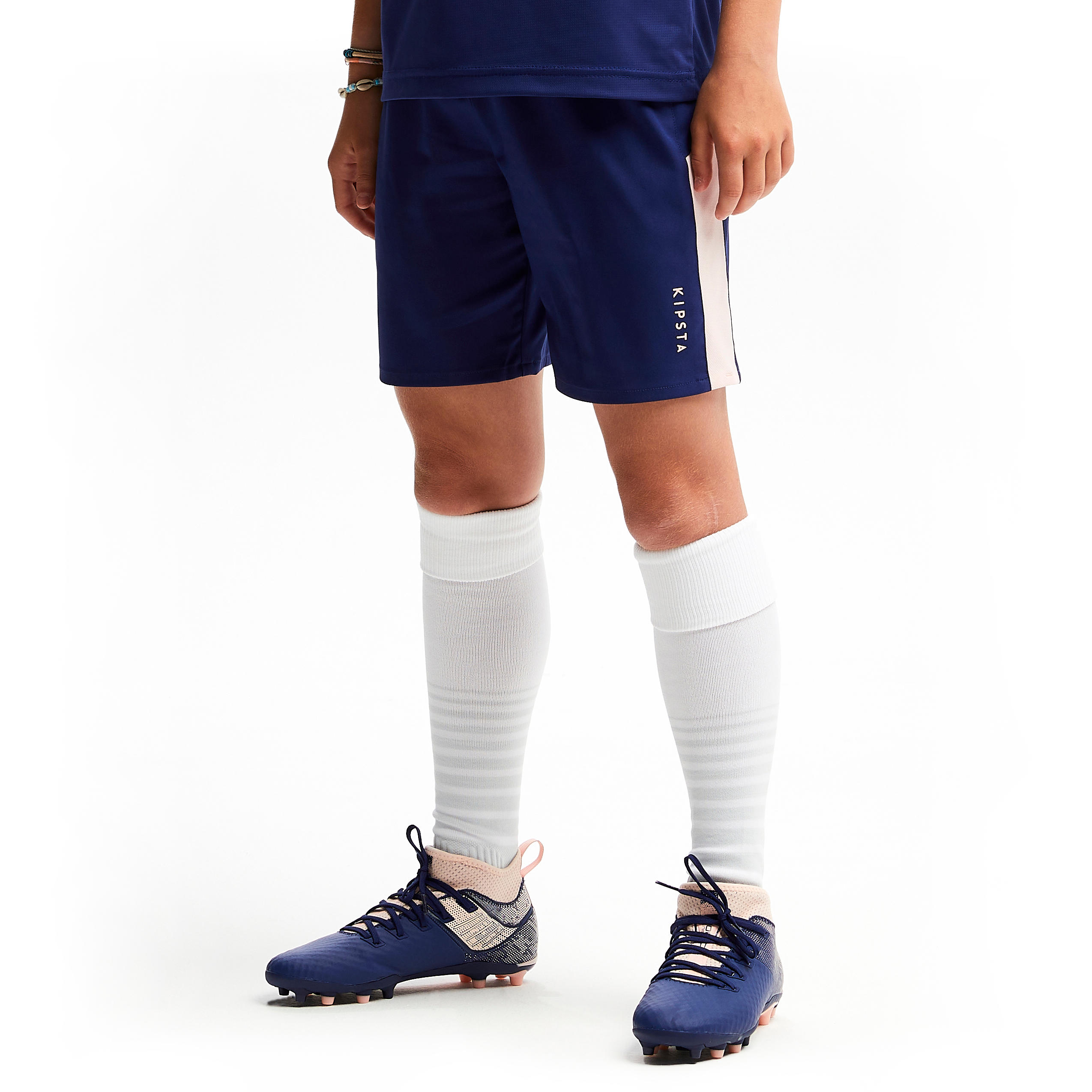 Girls' Football Shorts F500 - Blue/Pink 3/8