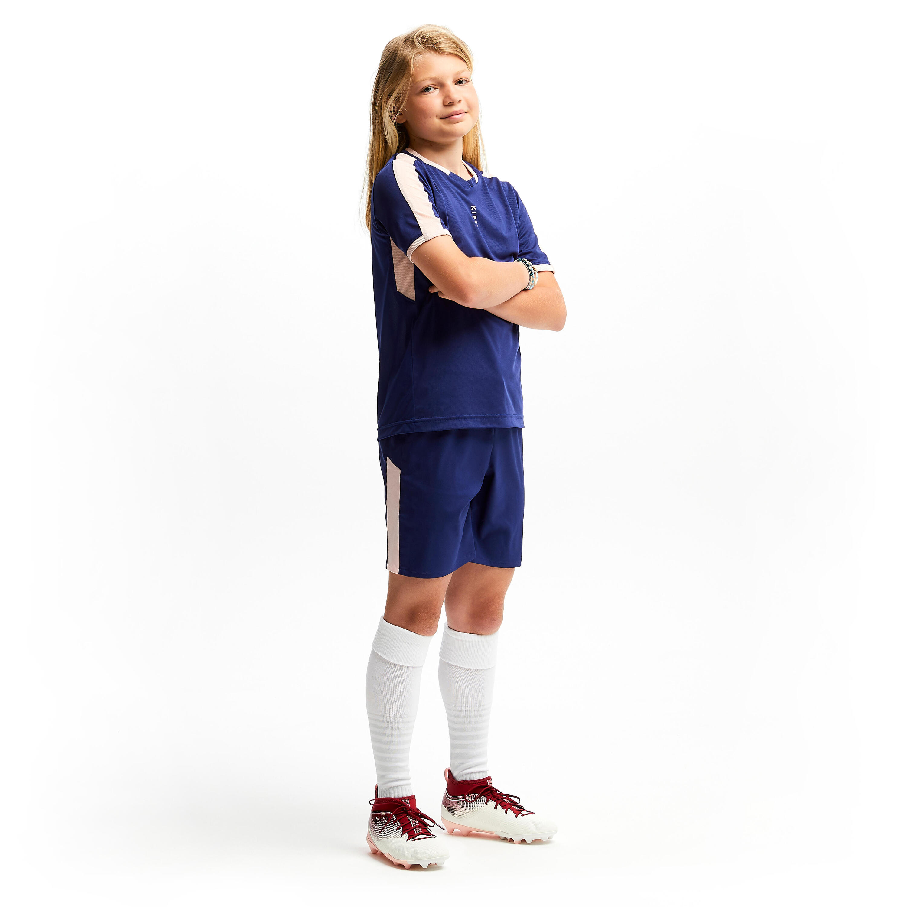 Girls' Football Shorts F500 - Blue/Pink 8/8