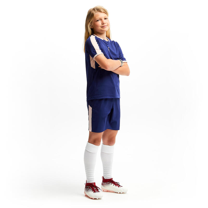 SHORT DE FOOTBALL FILLE F500 BLEU ET ROSE