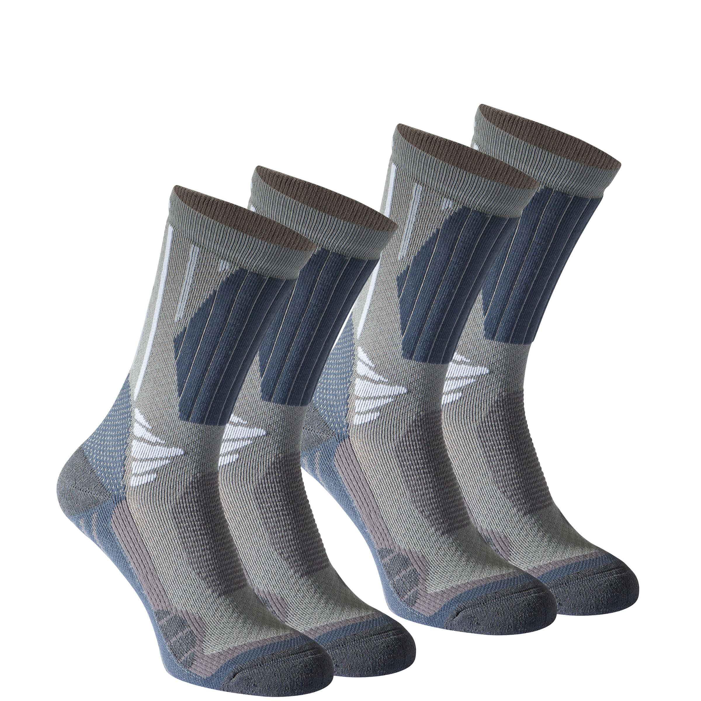 QUECHUA Bionnassay 900 High adult high top hiking socks 2 pairs - grey.