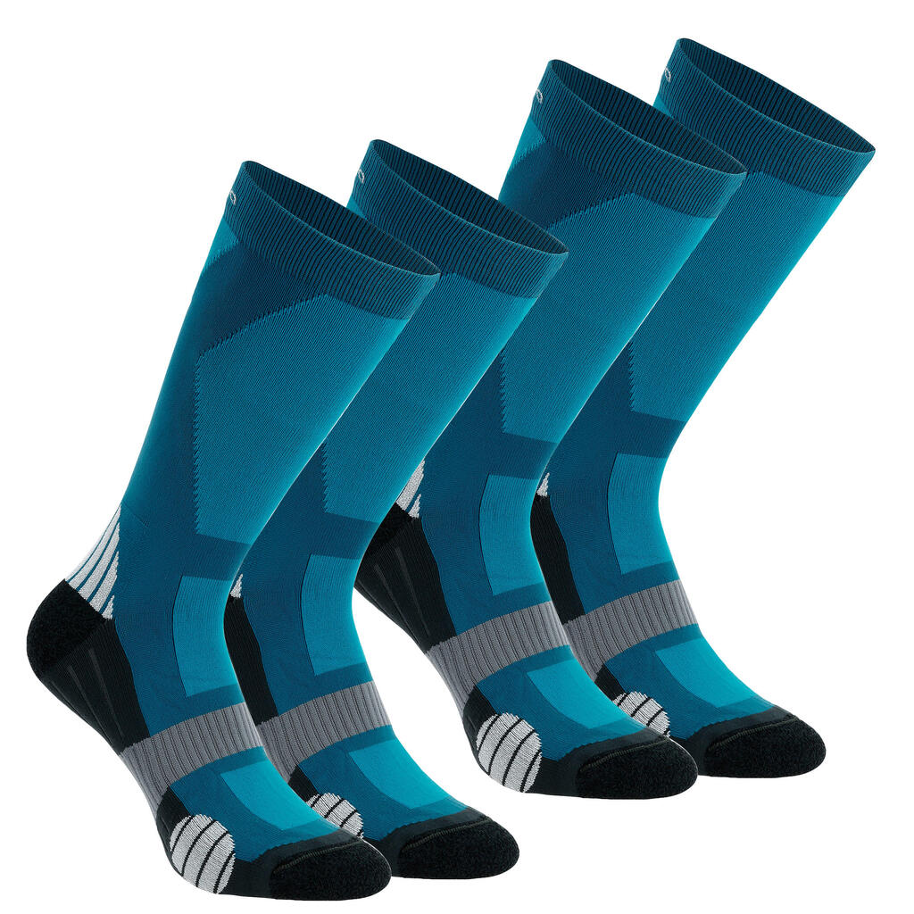 2 pairs of forclaz 500 adult high-top hiking socks - blue