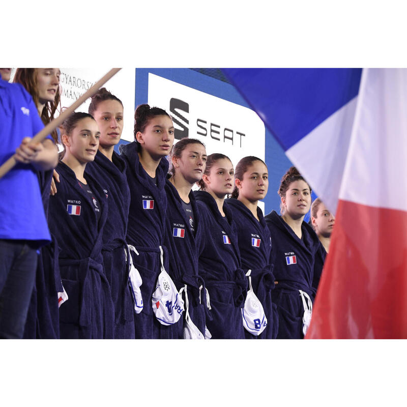 Dikke Badjas katoen voor dames Donkerblauw Waterpolo officiële badjas Frankrijk