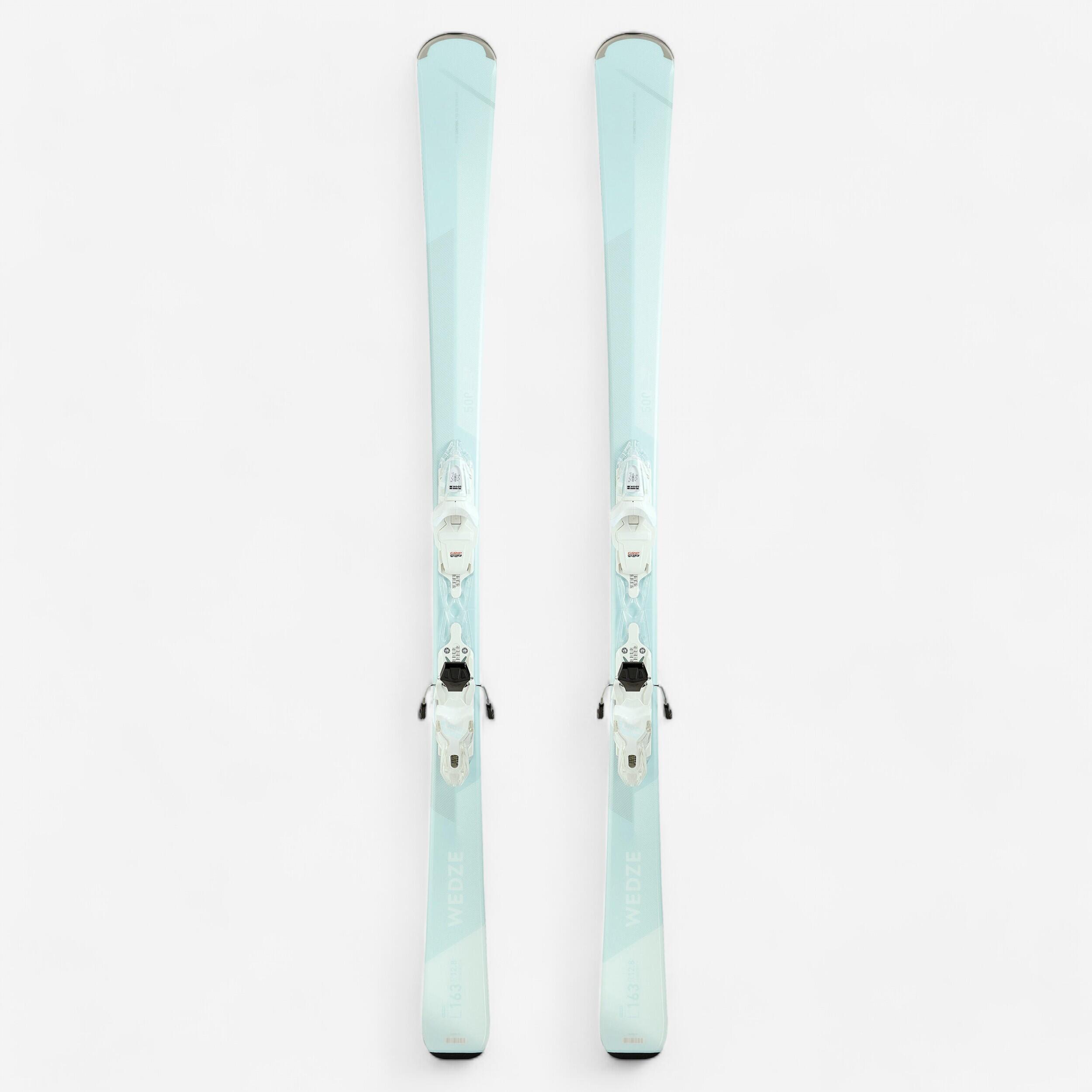 WOMEN'S ALPINE SKIS WITH BINDING - BOOST 500 - BLUE GREEN 1/9