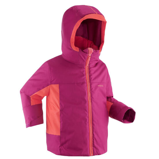 VESTE DE SKI ENFANT CHAUDE ET IMPERMEABLE 500 PULL'N FIT VIOLET / CORAIL
