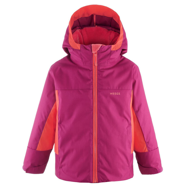 Gyerek kabát síeléshez Pull’N Fit 500, hőtartó, vízhatlan, lila, korallpiros
