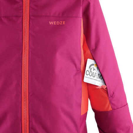 KIDS' WARM AND WATERPROOF SKI JACKET 500 PULL'N FIT PURPLE / CORAL