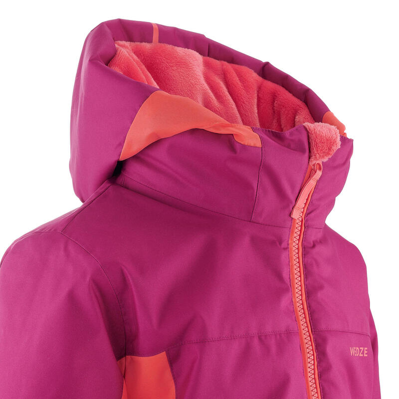 Gyerek kabát síeléshez Pull’N Fit 500, hőtartó, vízhatlan, lila, korallpiros