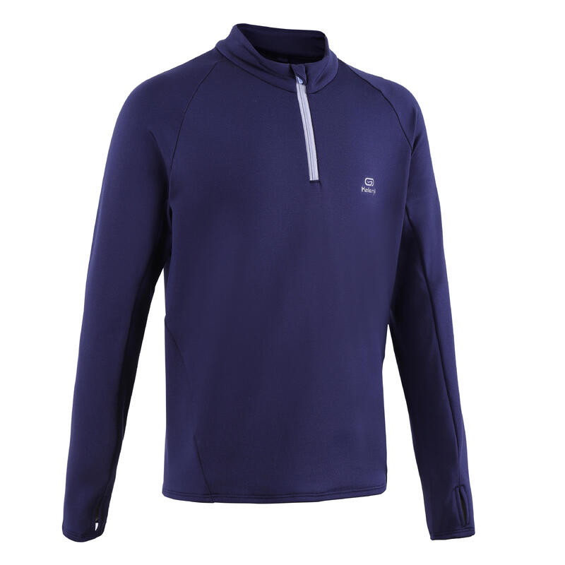 Maillot manches longues chaud 1/2 zip enfant d'athlétisme AT 100 bleu marine