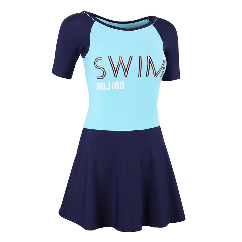 Women's Swimming One-Piece short-sleeve Swimsuit skirt Una - turquoise