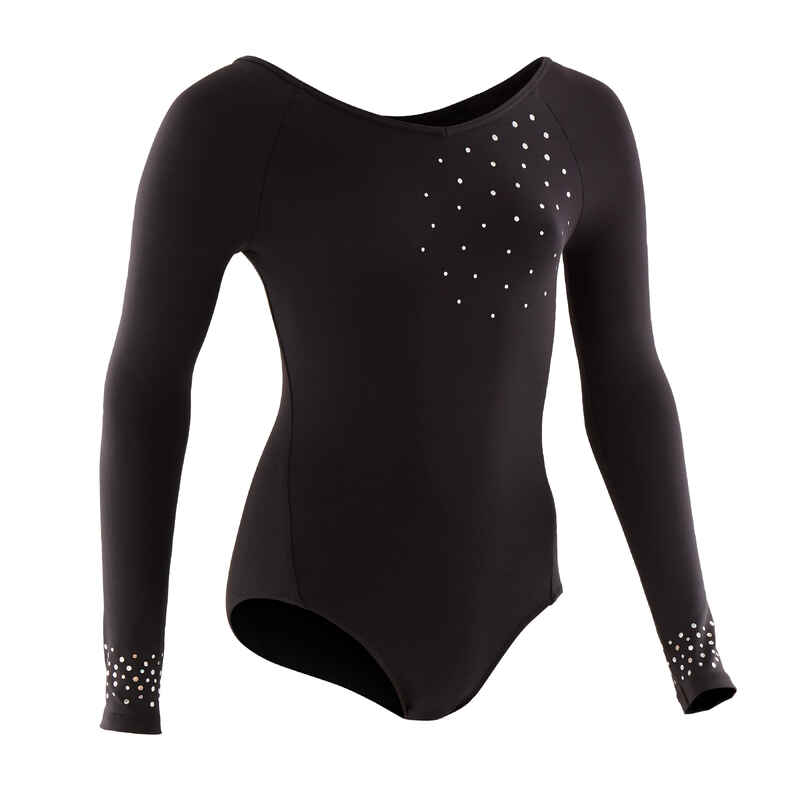 Maillot de manga larga gimnasia niña negro 500