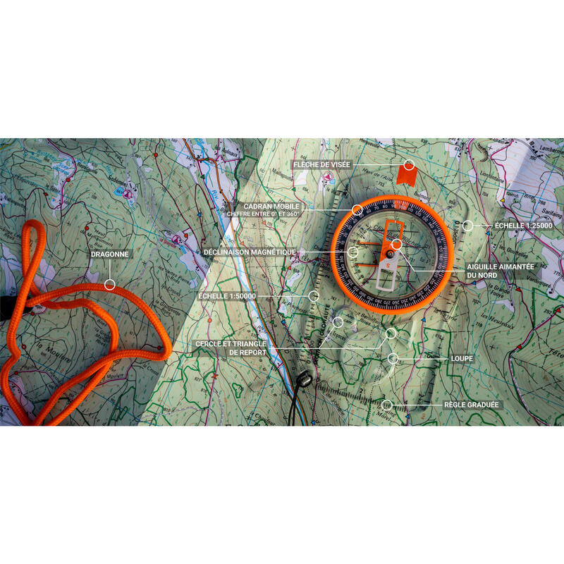 Bussola piatta orienteering-escursionismo EXPLORER 500 arancione