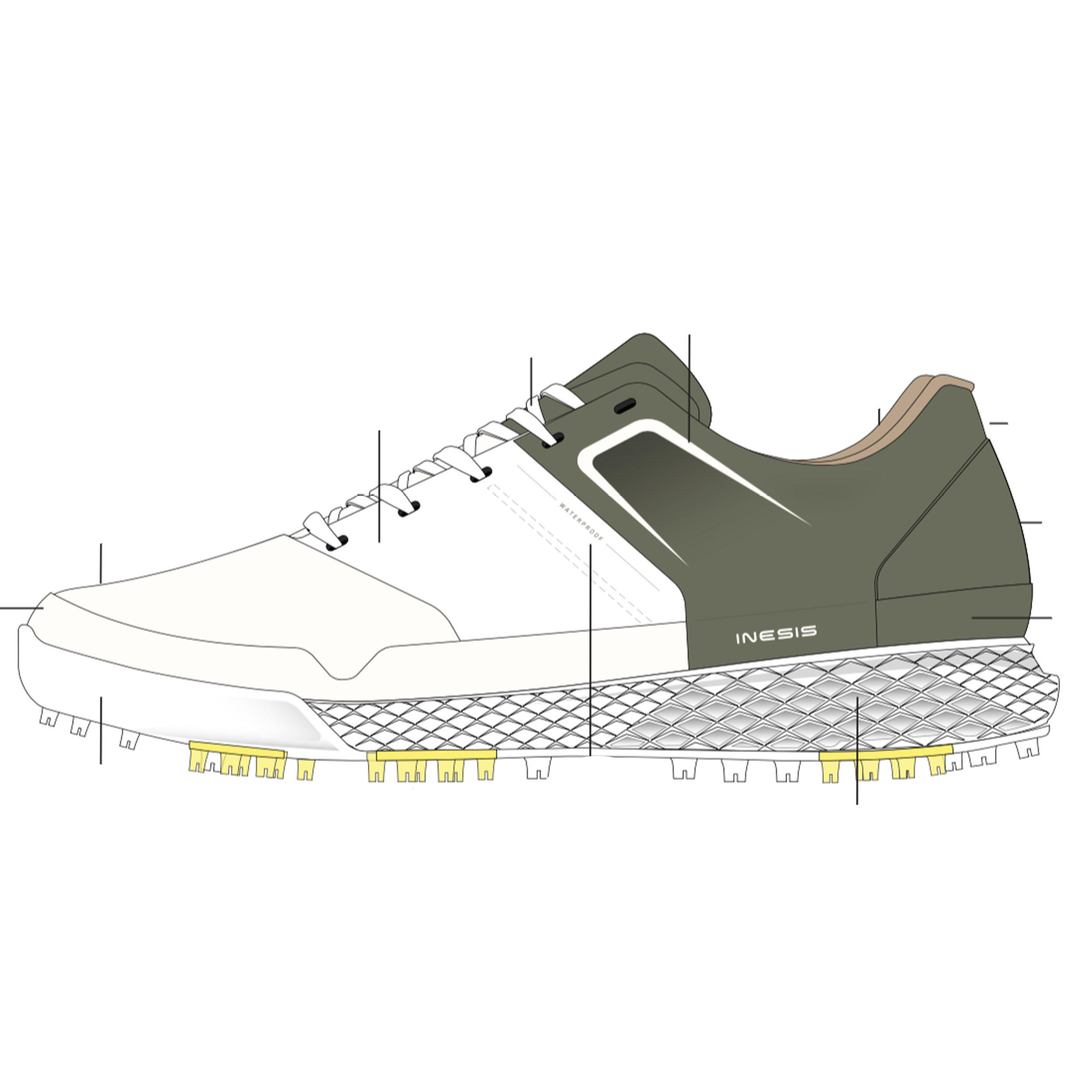 Men Golf Waterproof Shoes White And Khaki