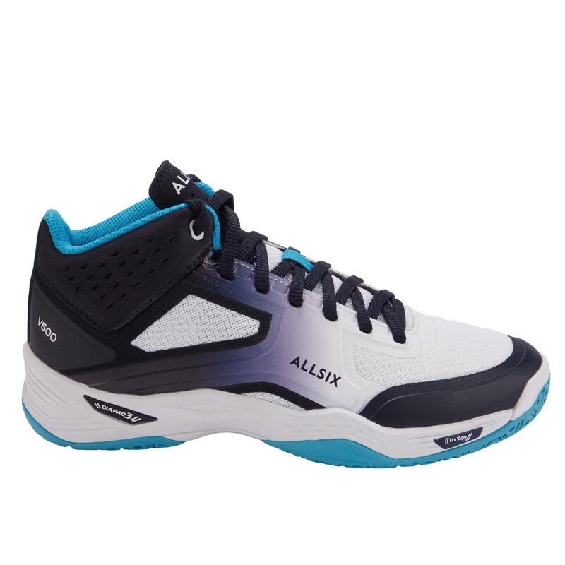 Chaussures de volley-ball Mid joueuses régulières blanches, bleues et turquoises