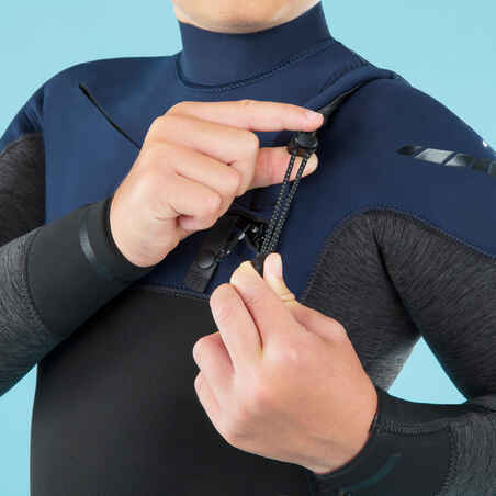 Neoprenanzug Surfen 900 4/3 mm Brustreißverschluss Kinder schwarz/dunkelblau