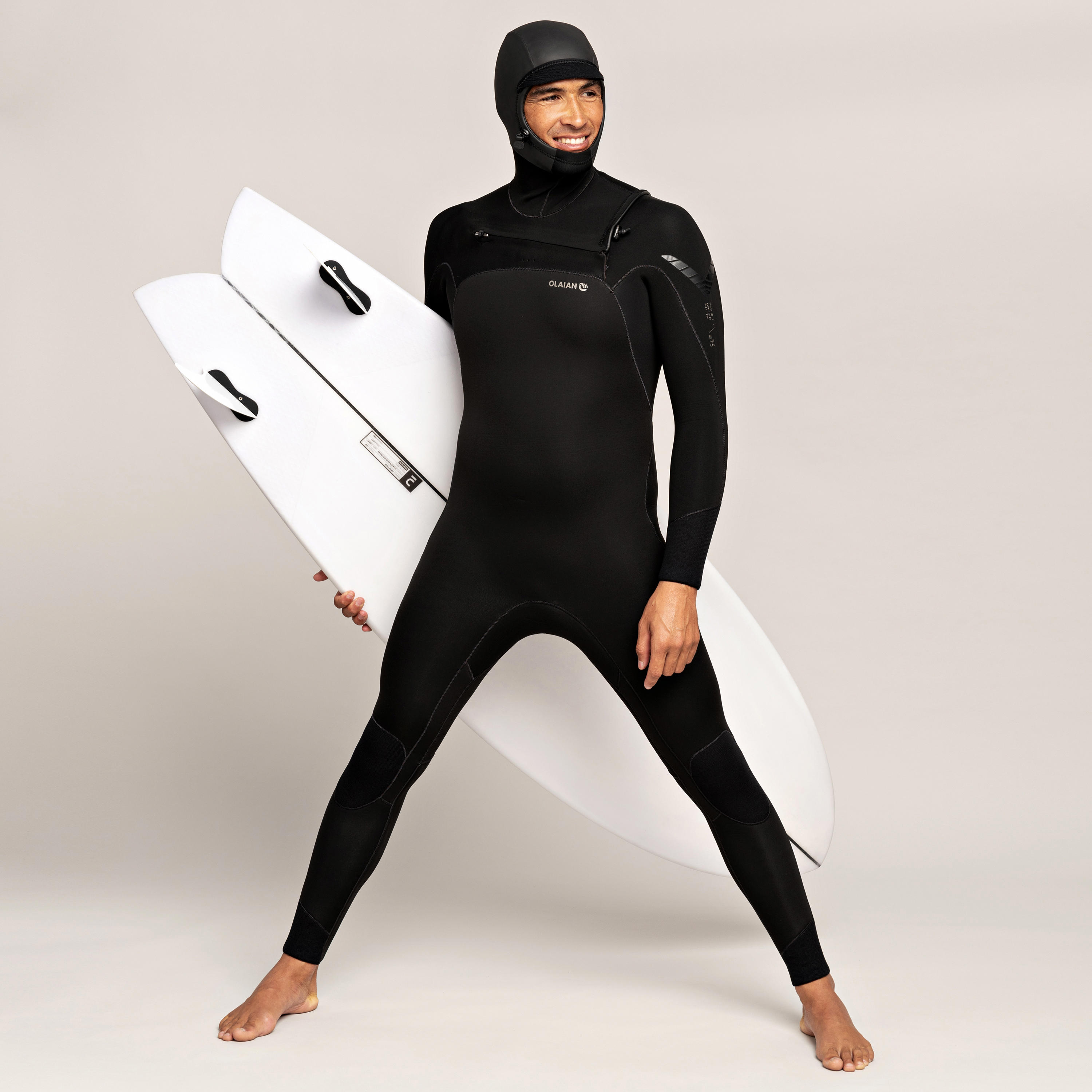 Men's Surfing 5/4 mm Neoprene Wetsuit with Hood 900. 1/16