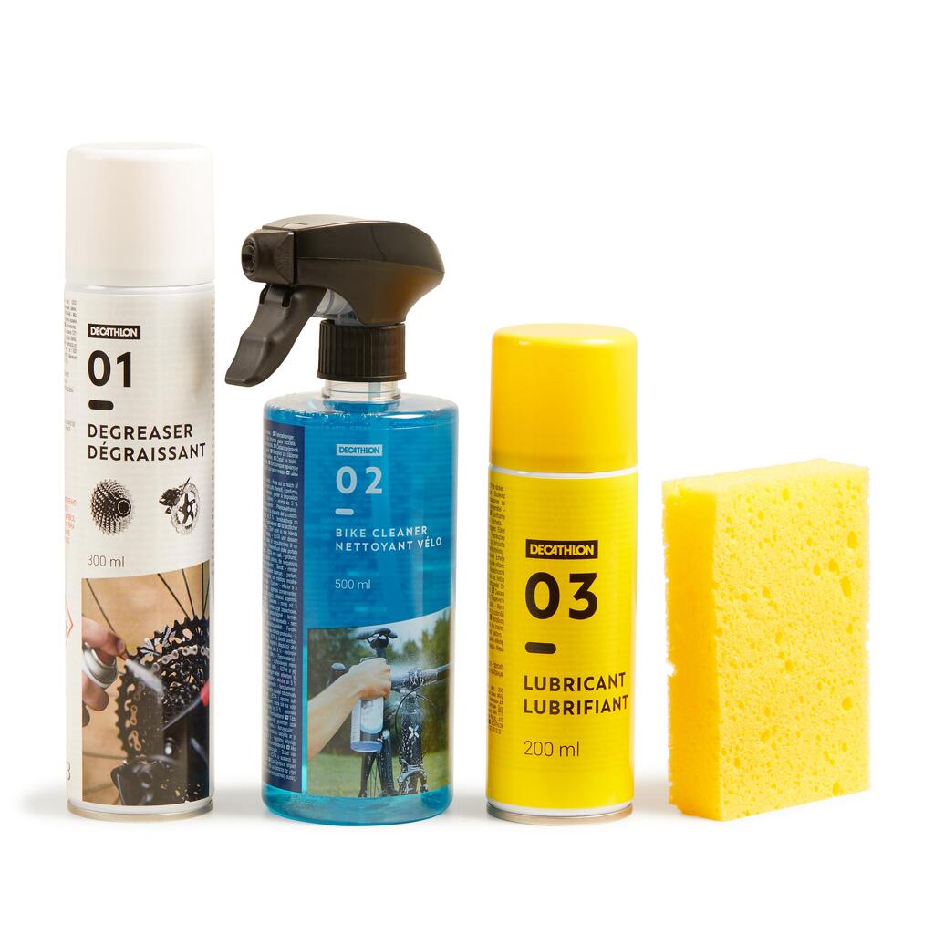 Bike Cleaning Kit (Sponge, Detergent, Degreaser, Lubricant)