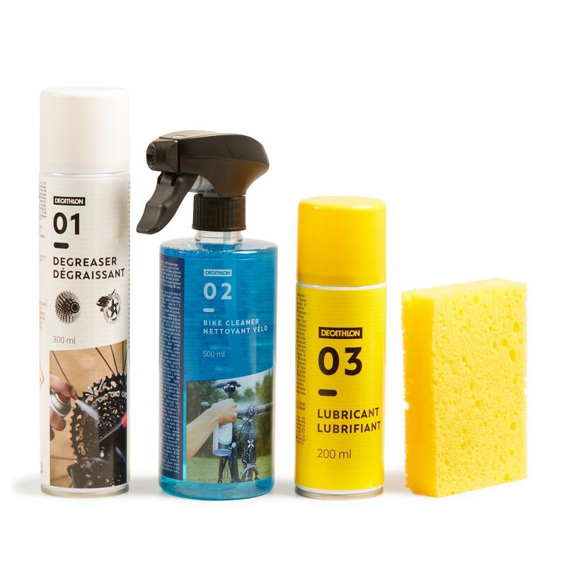 ponerse en cuclillas entregar recuperar KIT LIMPIEZA BICICLETA 500 (esponja, limpiador, desengrasante, lubricante) | Decathlon ponerse en cuclillas entregar recuperar KIT LIMPIEZA BICICLETA 500 (esponja, limpiador, desengrasante, lubricante) | Decathlon
