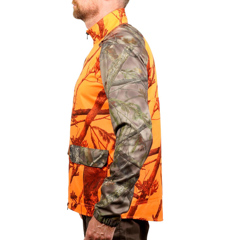 Jas voor drijfjacht op de post 100 droog weer fluo-camouflage