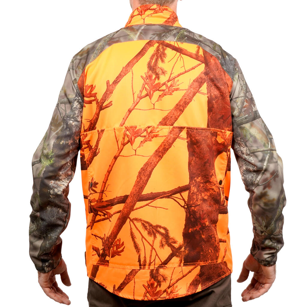 Poľovnícka bunda 100 na postriežku maskáčová fluorescenčná