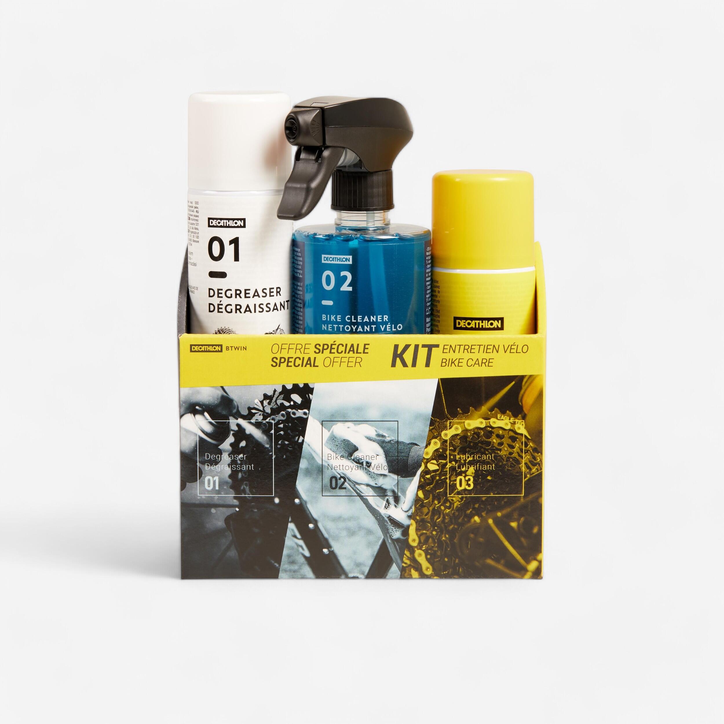 Reinigingsset voor fiets (spons, reinigingsspray, ontvetter, smeermiddel)