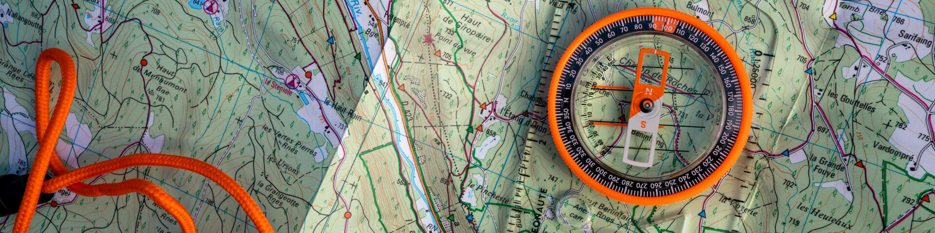 Hiking map with a compass