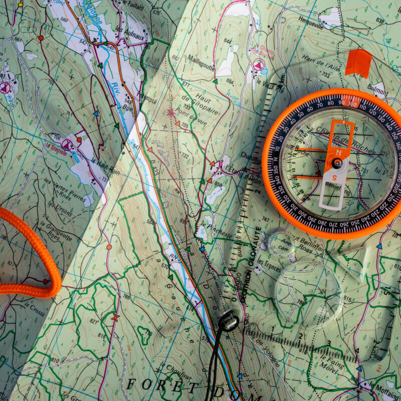 Hiking map with a compass