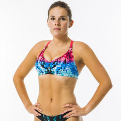 Haut de maillot de bain de natation femme Jana bleu et corail