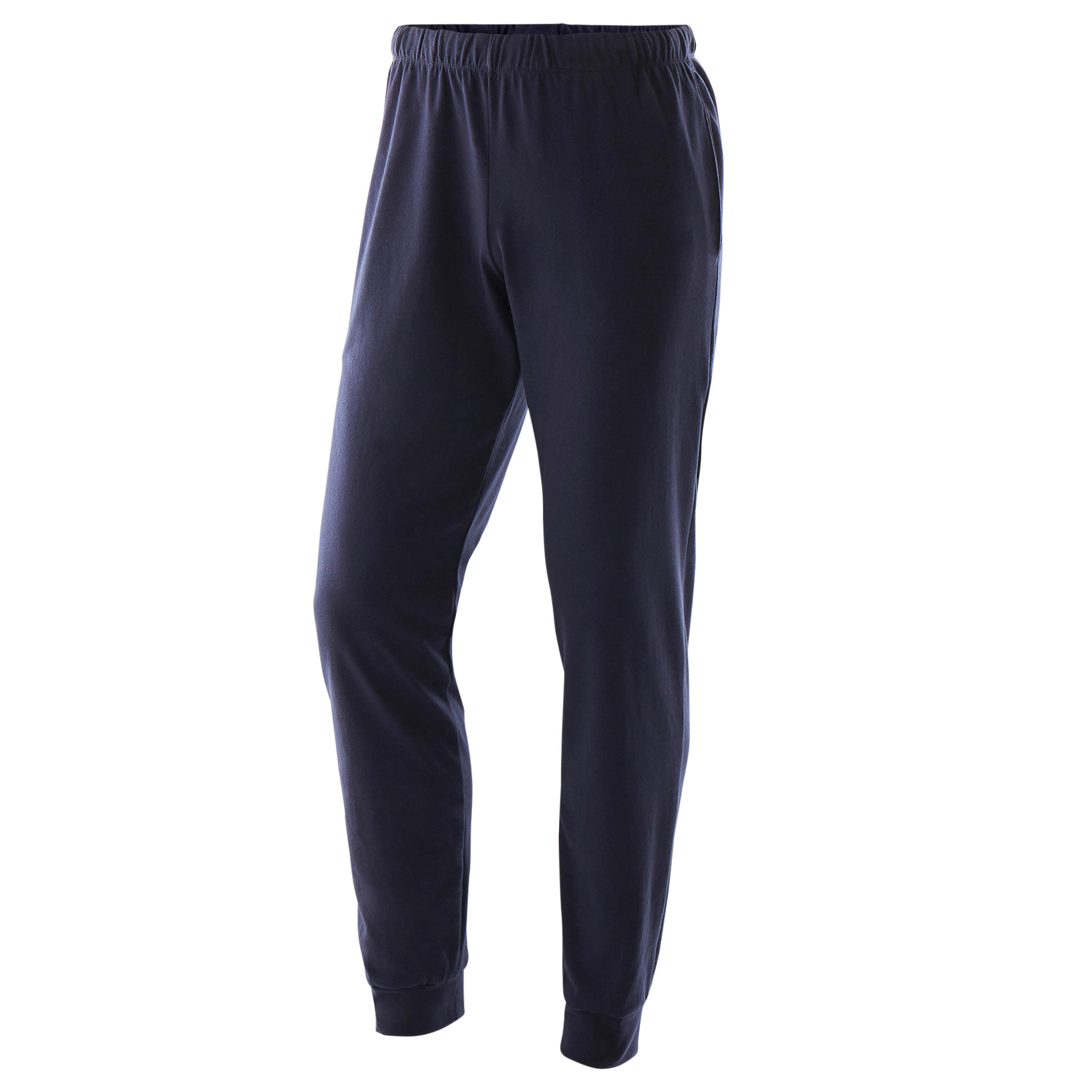 Pantaloni uomo fitness 120 regular misto cotone blu DOMYOS Decathlon