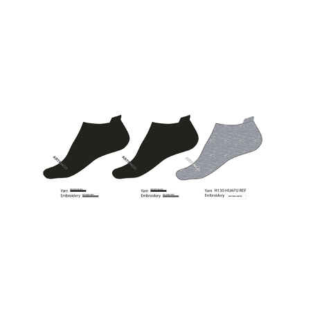 Kids' Low-Cut Tennis Socks Tri-Pack RS 160 - Black/Black/Grey