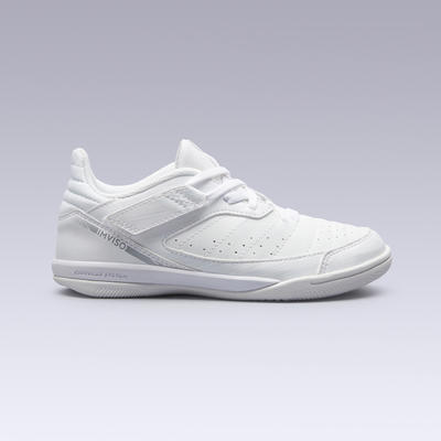Zapatillas Fútbol Sala niños Kipsta Eskudo 500 Velcro blanco