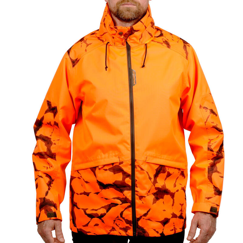 Chaqueta Caza Solognac Supertrack 100 Hombre Ligera Impermeable Naranja Fluo