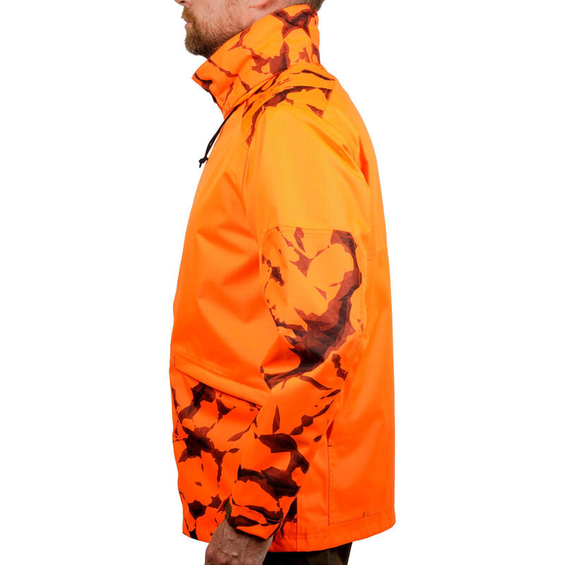 Chaqueta Caza Solognac Supertrack 100 Hombre Ligera Impermeable Naranja Fluo