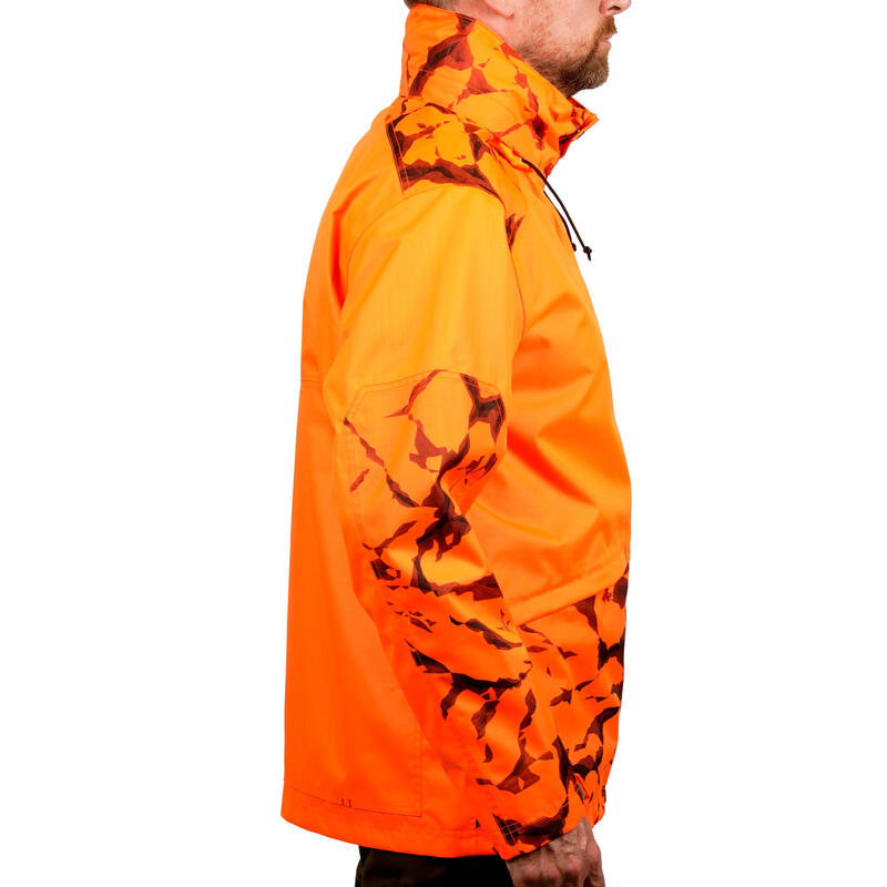 Chaqueta Caza Solognac Supertrack 100 Hombre Ligera Impermeable Naranja Fluo