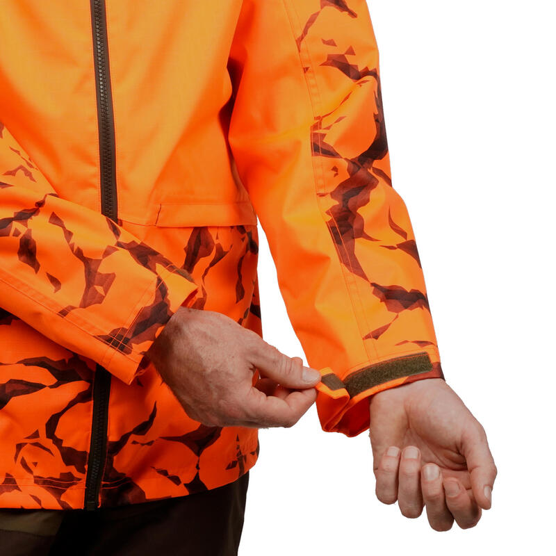 Chaqueta Caza Solognac Supertrack 100 Hombre Ligera Impermeable Naranja Fluo