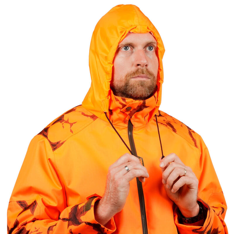 Chaqueta Caza Solognac Supertrack 100 Hombre Ligera Impermeable Naranja Fluo