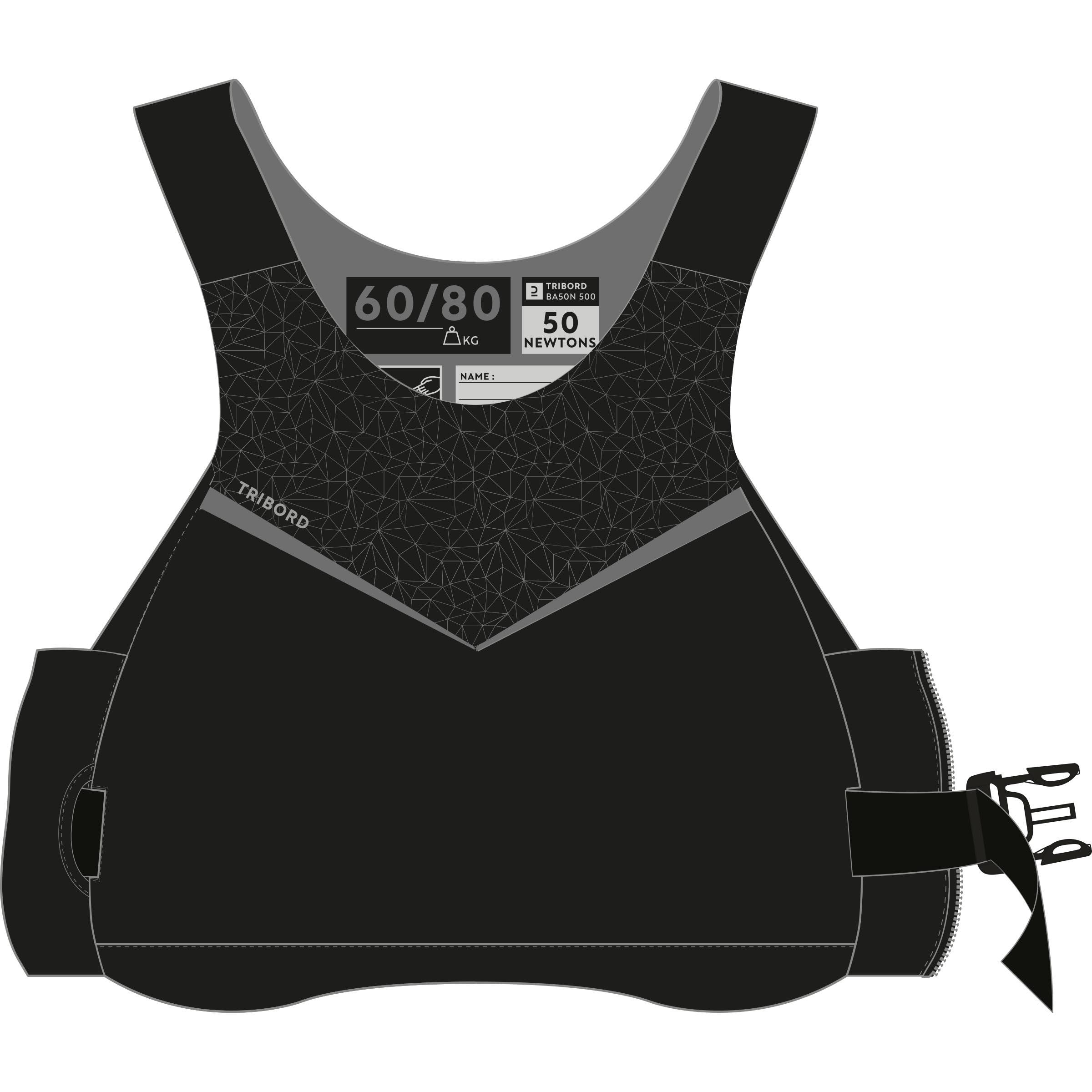 Dinghy sailing buoyancy life vest 500 BA 50 newtons - black 18/22