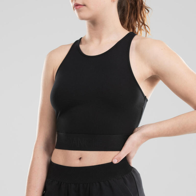 Crop top danse moderne coton noir femme